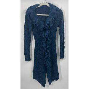 Vintage Y2K 90s Blue Ruffle Whismigoth Edwardian Fairy Cardigan Sweater M